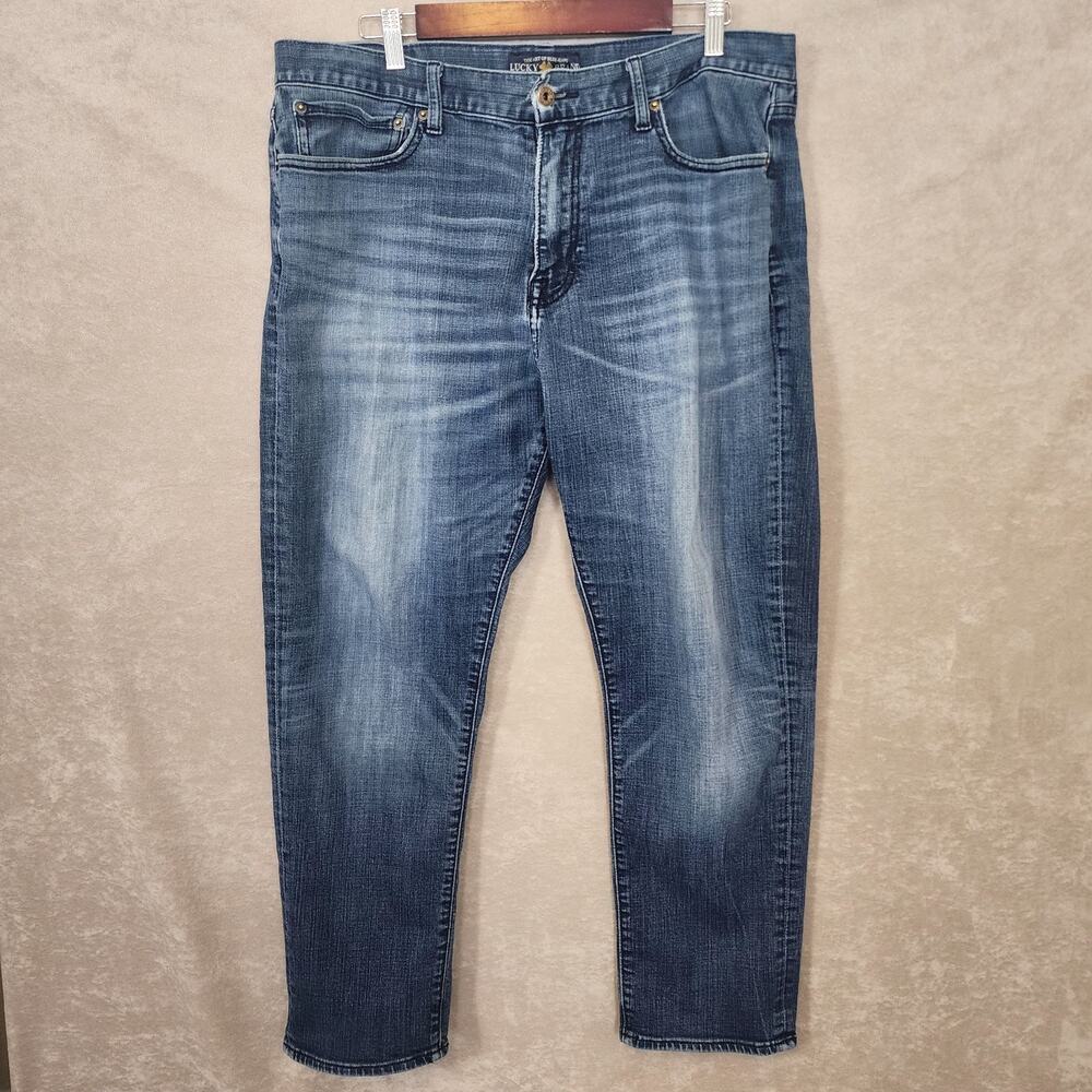 Mens Lucky brand 410 Athletic Fit Size 38 X 30 Denim Stone washed Whisker Jeans